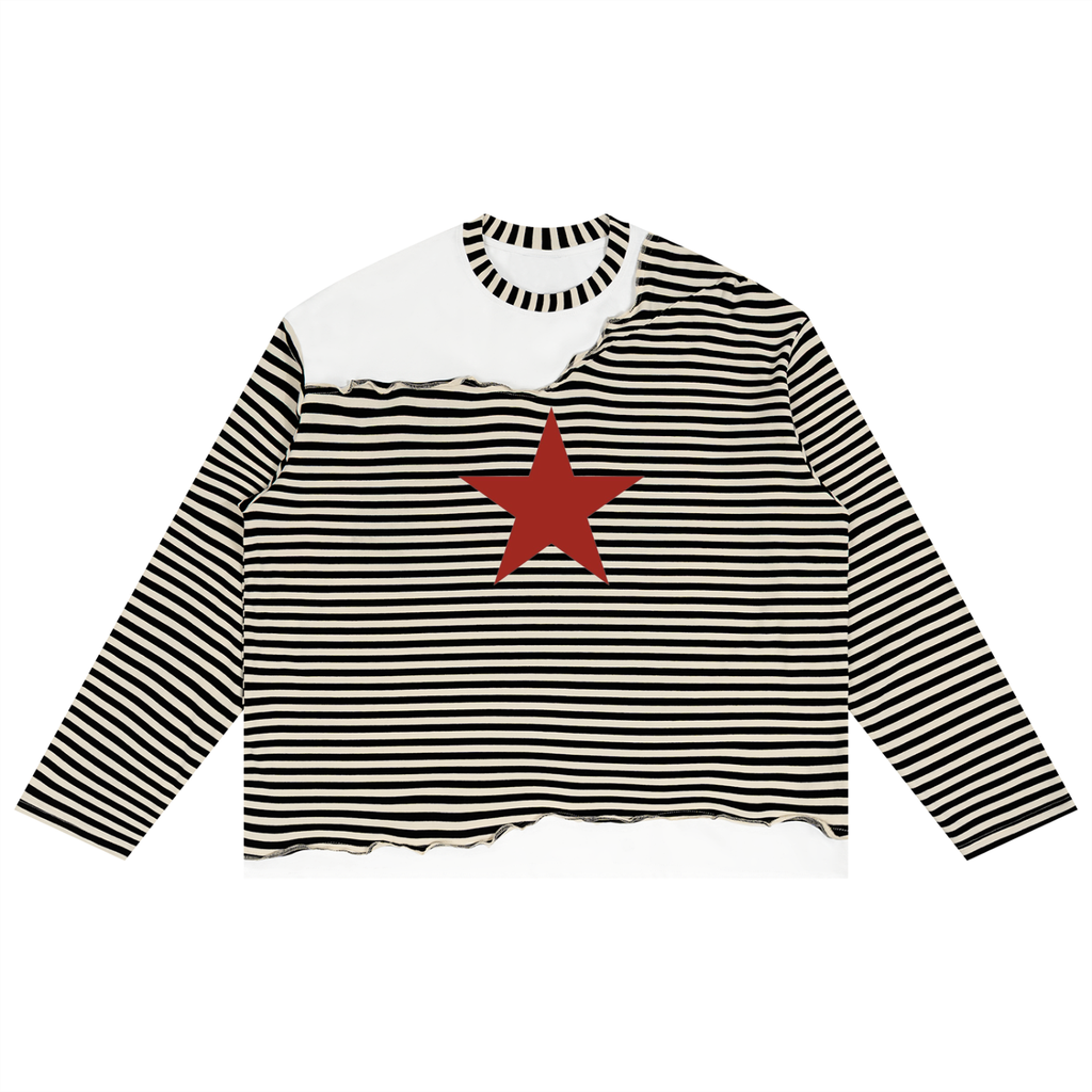 Striped Panel Boxy Long Sleeve T-Shirt