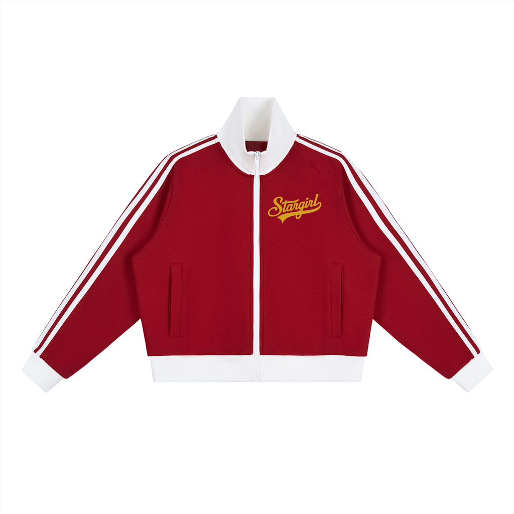 Contrast Side Stripe Fleece Cropped Track Jacket