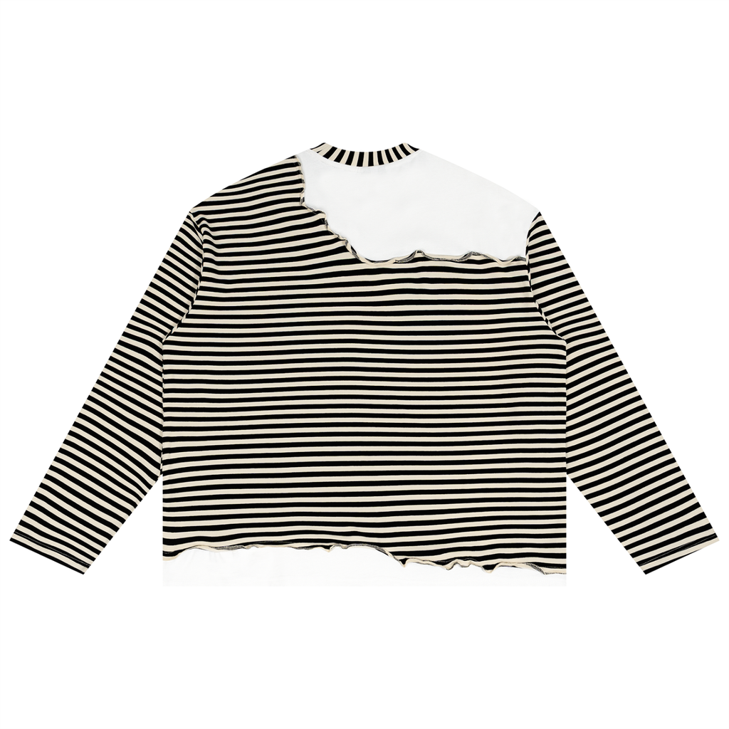 Striped Panel Boxy Long Sleeve T-Shirt