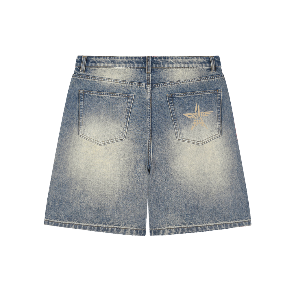 Faded Distressed Baggy Denim Shorts